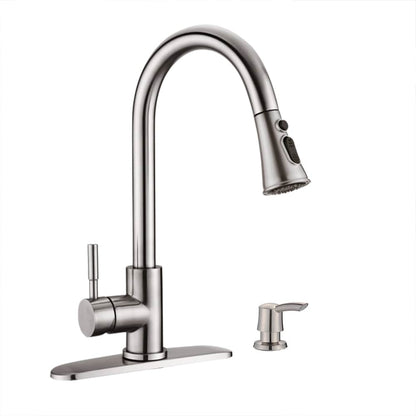 Proox Commercial Single Handle Pull Down Sprayer Kitchen Sink Faucet with Soap Dispenser