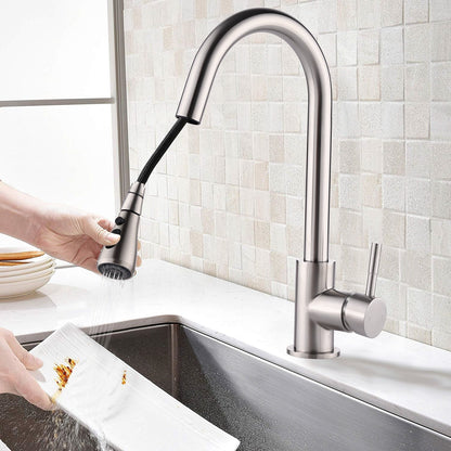 Proox Commercial Single Handle Pull Down Sprayer Kitchen Sink Faucet with Soap Dispenser