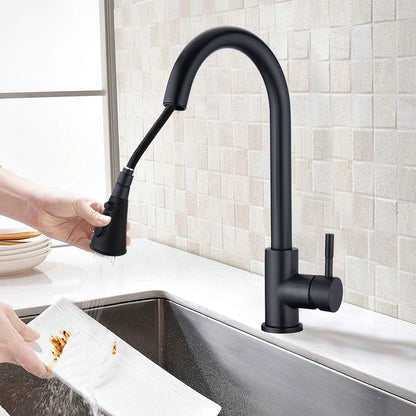 Proox Commercial Single Handle Pull Down Sprayer Kitchen Sink Faucet with Soap Dispenser