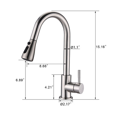 Proox Commercial Single Handle Pull Down Sprayer Kitchen Sink Faucet with Soap Dispenser