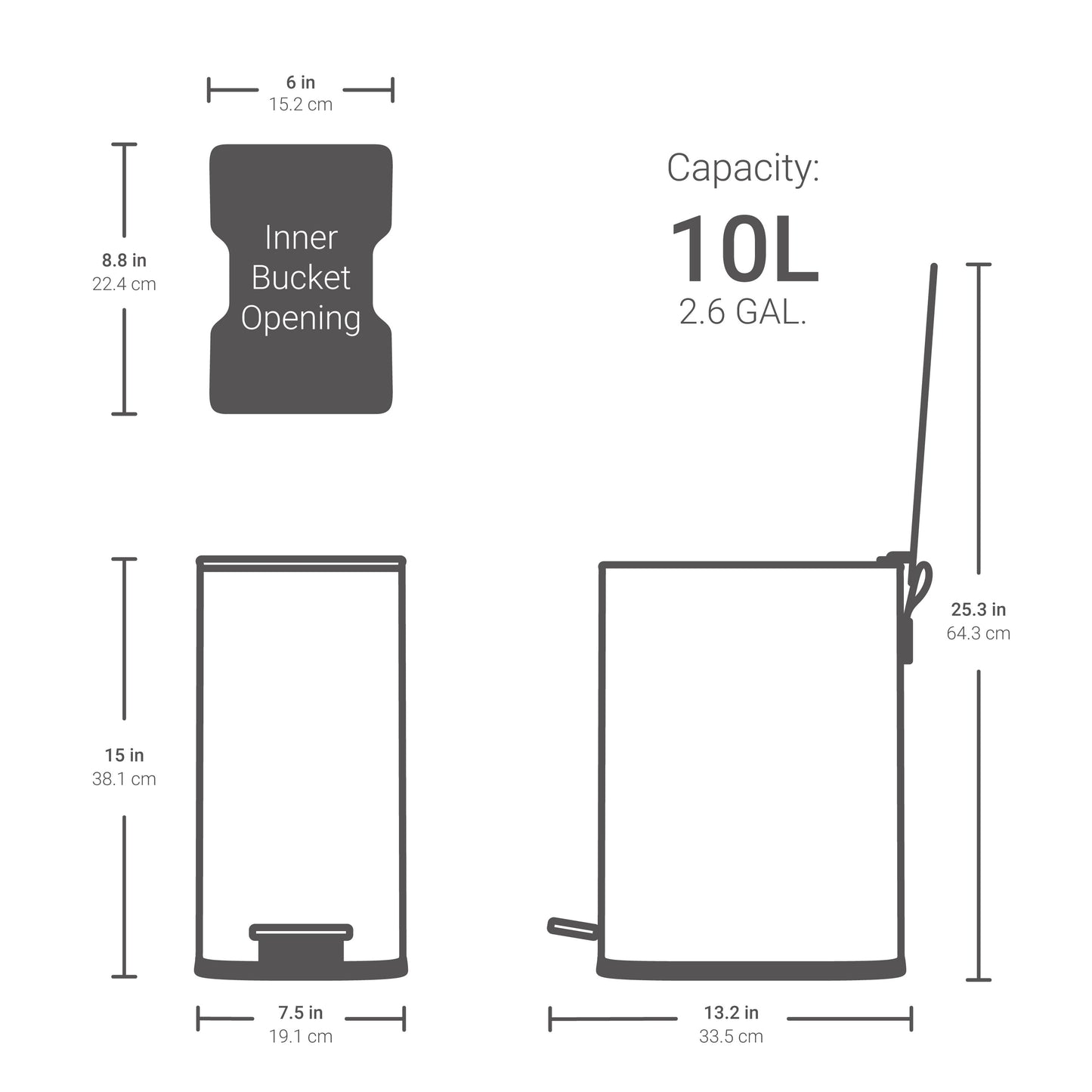 Qualiazero 10L / 2.6 Gallon Slim Step Can