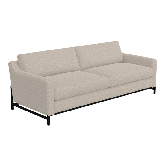 Canapé Raed, 2 coussins lombaires, 226 cm, bois massif, noir, polyester beige