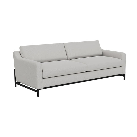 Canapé Raed, 2 coussins lombaires, 226 cm, bois massif, noir, polyester ivoire