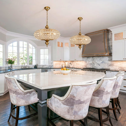 Retro French 4/5-Light Antique Brass Globe Crystal Chandelier Kitchen Island Pendant
