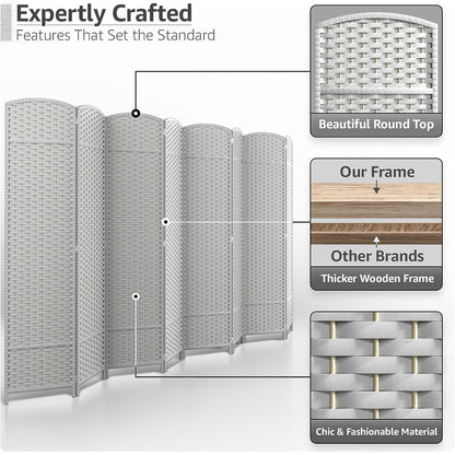 Room Divider Folding Privacy Screen Tall Partition Foldable Wall 8 Panel - 96” L x 19.50” W x 69” H