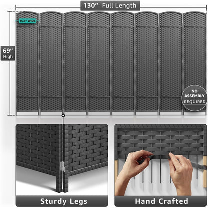 Room Divider Folding Privacy Screen Tall Partition Foldable Wall 8 Panel - 96” L x 19.50” W x 69” H