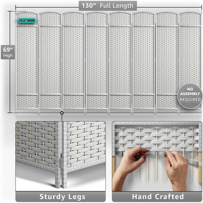 Room Divider Folding Privacy Screen Tall Partition Foldable Wall 8 Panel - 96” L x 19.50” W x 69” H