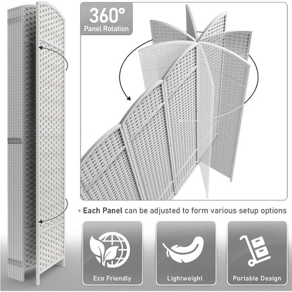 Room Divider Folding Privacy Screen Tall Partition Foldable Wall 8 Panel - 96” L x 19.50” W x 69” H