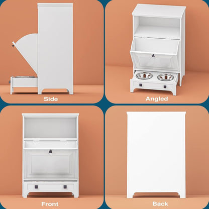 Roomfitters Dog Feeding Station with 2 Elevated Dog Bowls, Tilt Out Pet Feeding Cabinet Station