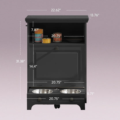 Roomfitters Dog Feeding Station with 2 Elevated Dog Bowls, Tilt Out Pet Feeding Cabinet Station