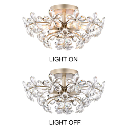 Rosa 6-Light Brushed Silver-ish Champagne Flower Crystal Flush Mount - 17.7 inches in diameter x 8.7 inches H