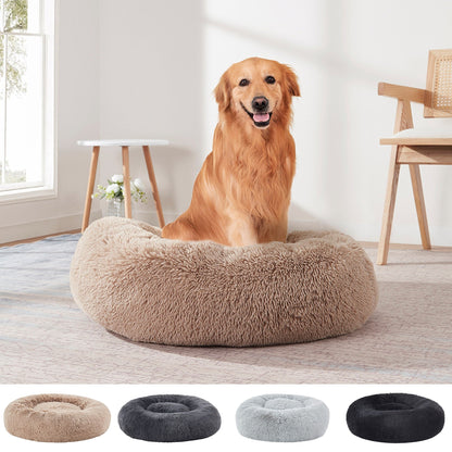 Round Calming Soft Warm Shaggy Plush Faux Fur Donut Pet Dog Cat Sleeping Bed