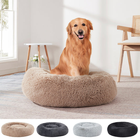 Round Calming Soft Warm Shaggy Plush Faux Fur Donut Pet Dog Cat Sleeping Bed