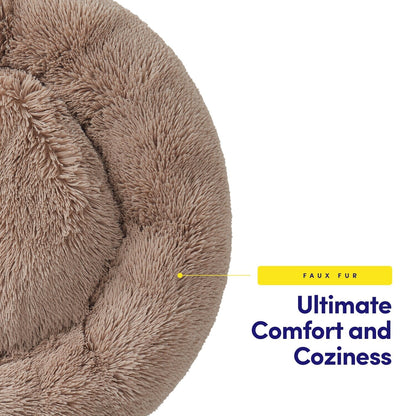 Round Calming Soft Warm Shaggy Plush Faux Fur Donut Pet Dog Cat Sleeping Bed