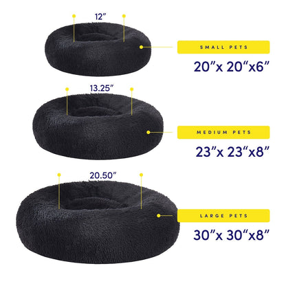 Round Calming Soft Warm Shaggy Plush Faux Fur Donut Pet Dog Cat Sleeping Bed