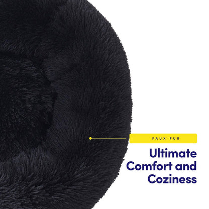 Round Calming Soft Warm Shaggy Plush Faux Fur Donut Pet Dog Cat Sleeping Bed
