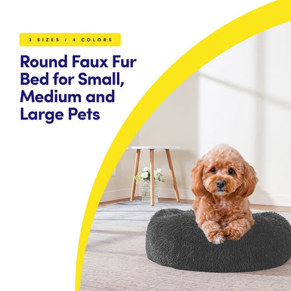 Round Calming Soft Warm Shaggy Plush Faux Fur Donut Pet Dog Cat Sleeping Bed