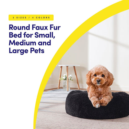 Round Calming Soft Warm Shaggy Plush Faux Fur Donut Pet Dog Cat Sleeping Bed