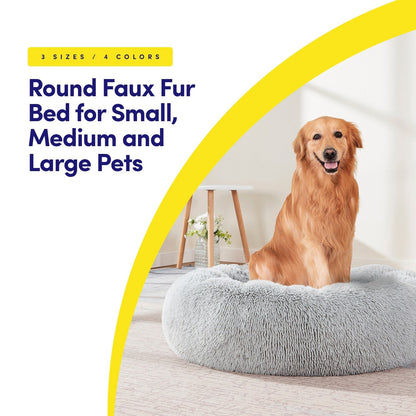 Round Calming Soft Warm Shaggy Plush Faux Fur Donut Pet Dog Cat Sleeping Bed