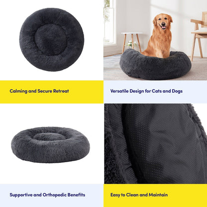 Round Calming Soft Warm Shaggy Plush Faux Fur Donut Pet Dog Cat Sleeping Bed