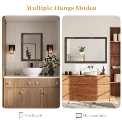 Rustic Wooden Framed Wall Mirror, Natural Wood Bathroom Vanity Mirror