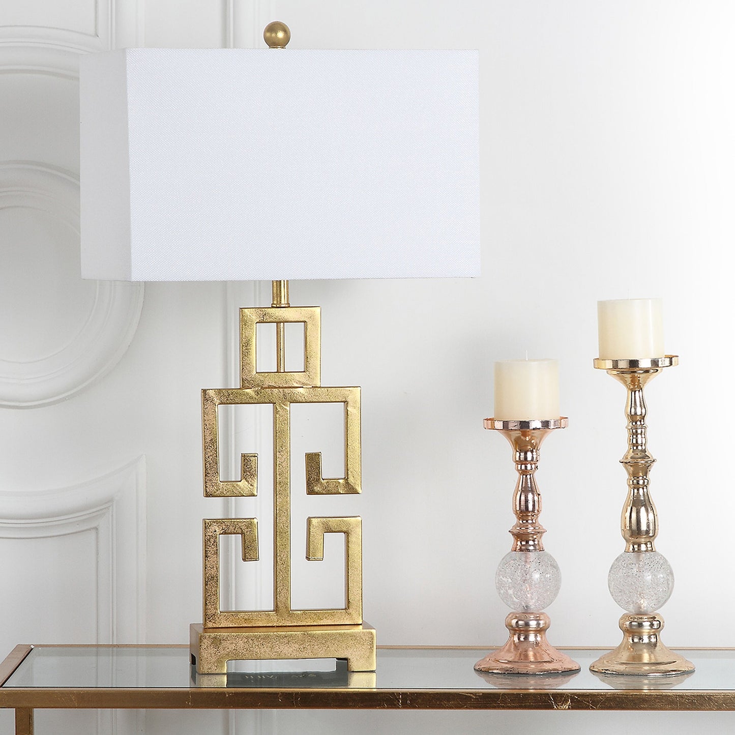 SAFAVIEH Lighting Chantelle Greek Antiqued Gold 29-inch Table Lamp (Set of 2) - 16W x 9D x 29H