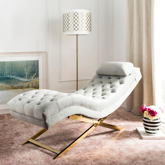 Chaise longue SAFAVIEH Monroe gris/doré avec coussin rond - 65' x 23' x 33'