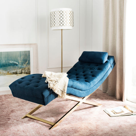 Chaise longue SAFAVIEH Monroe bleu marine/doré avec coussin rond - 65' x 23' x 33'