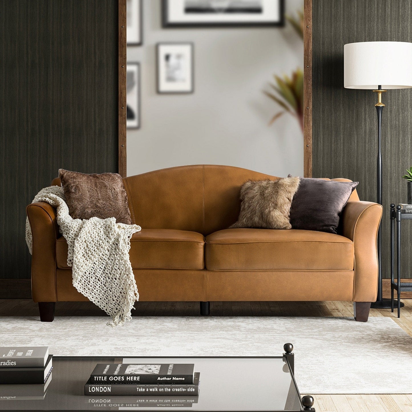 Canapé classique Sandra 81,5 en cuir véritable avec pieds en bois massif par HULALA HOME