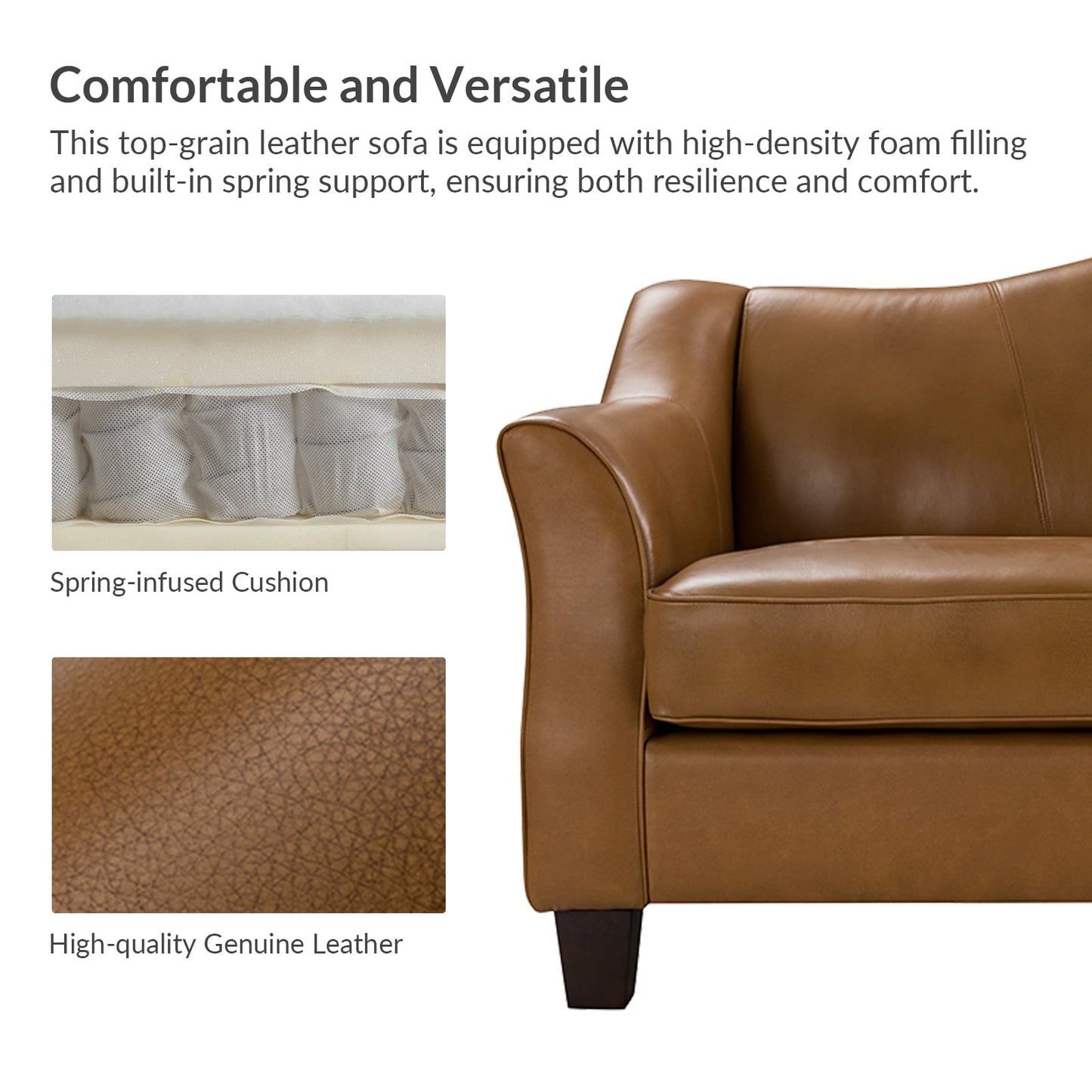 Canapé classique Sandra 81,5 en cuir véritable avec pieds en bois massif par HULALA HOME
