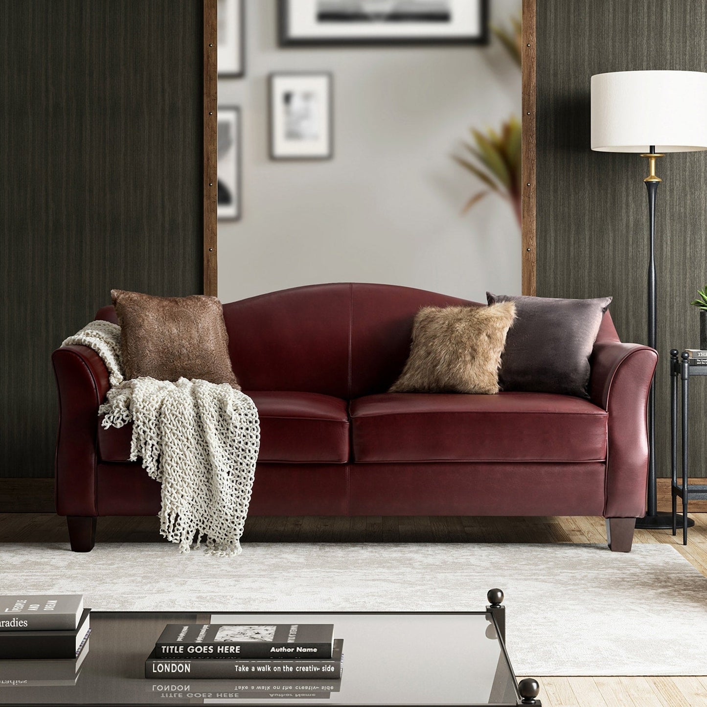 Canapé classique Sandra 81,5 en cuir véritable avec pieds en bois massif par HULALA HOME
