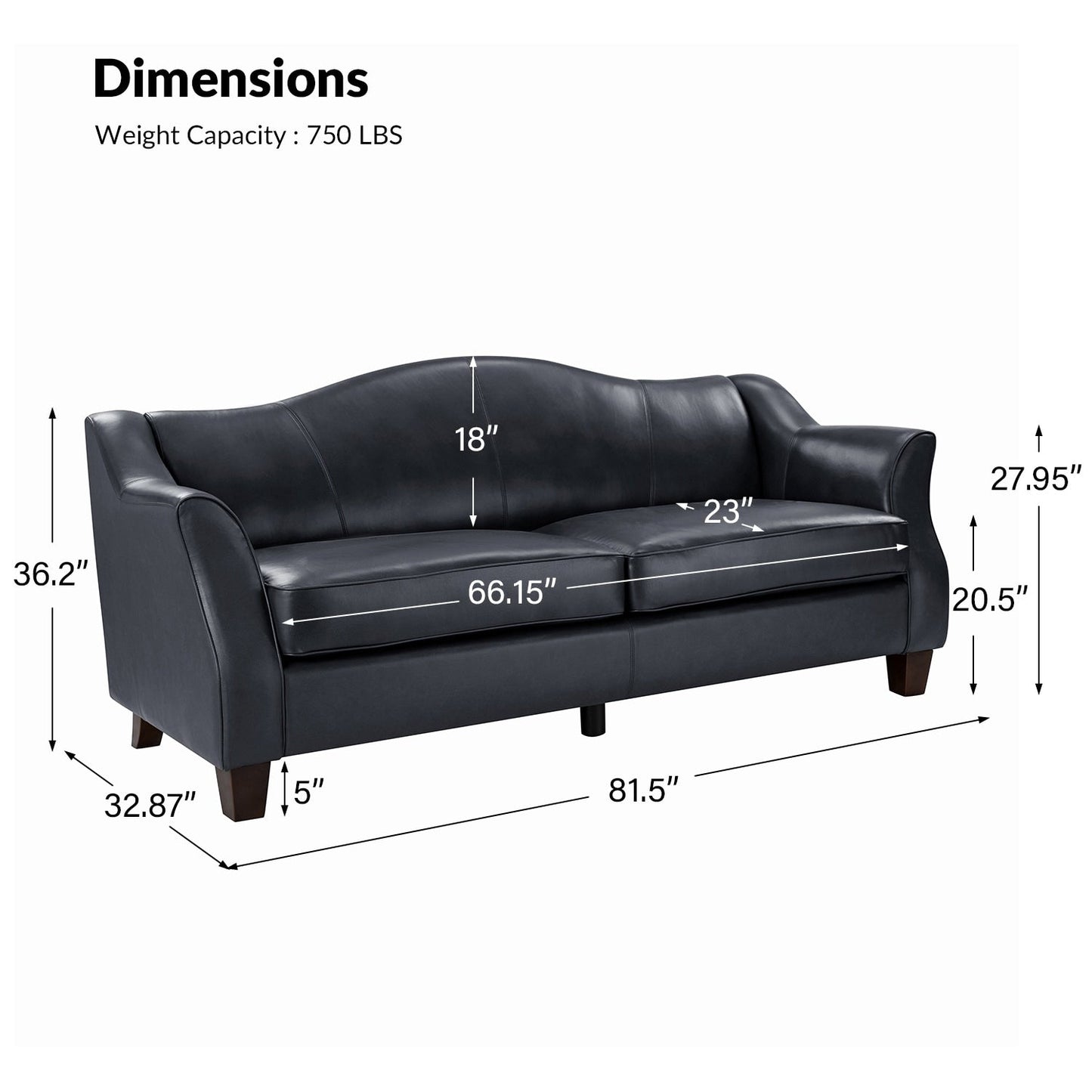 Canapé classique Sandra 81,5 en cuir véritable avec pieds en bois massif par HULALA HOME