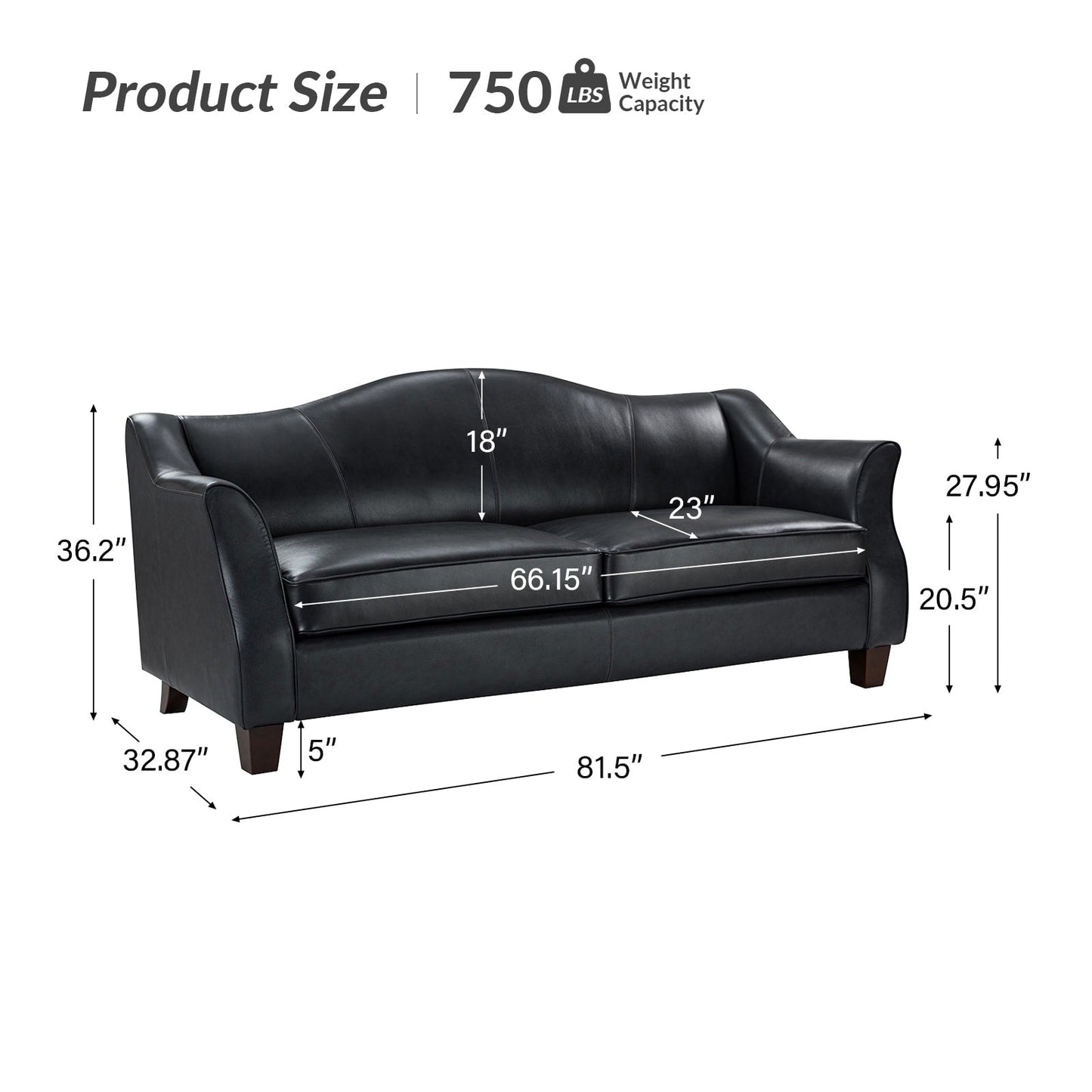 Canapé classique Sandra 81,5 en cuir véritable avec pieds en bois massif par HULALA HOME