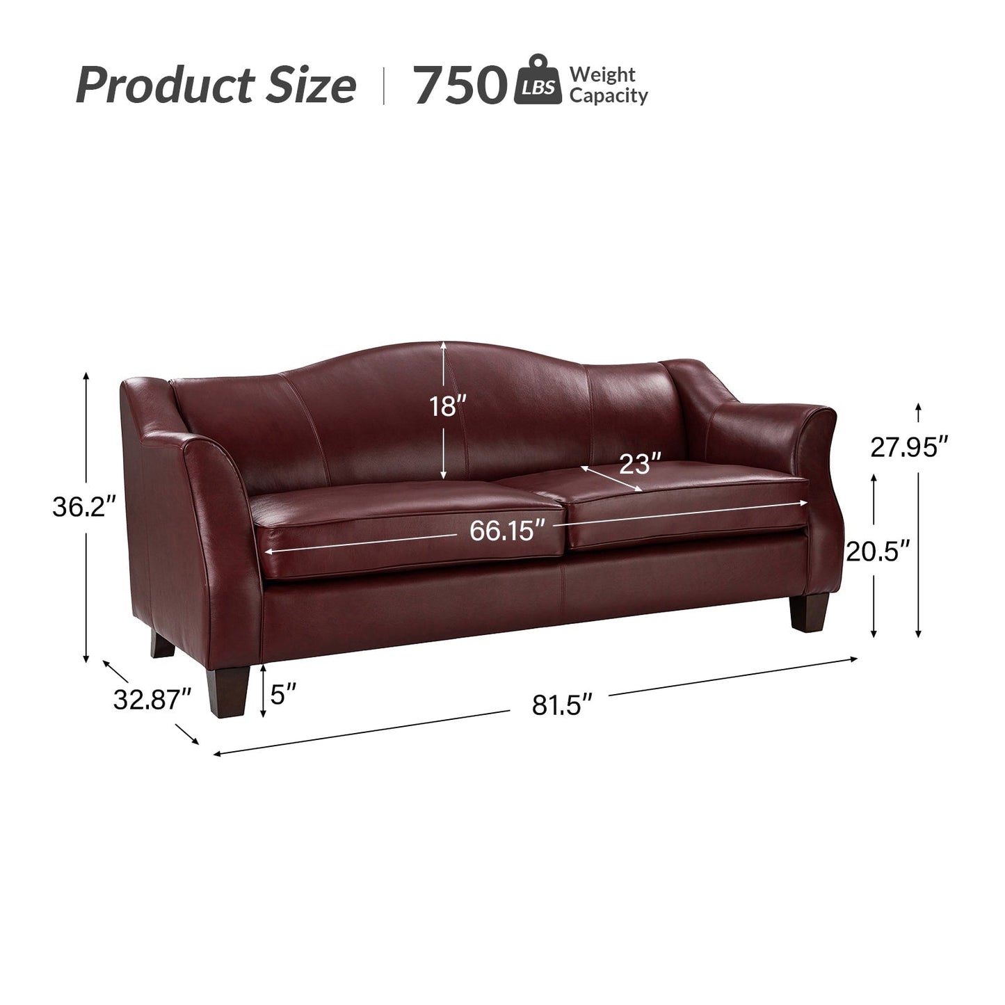Canapé classique Sandra 81,5 en cuir véritable avec pieds en bois massif par HULALA HOME