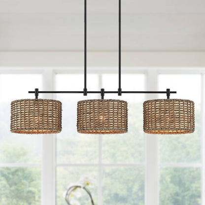 Sedgy 3-Light Black Farmhouse Kitchen Island Light Linear Chandelier - 41W