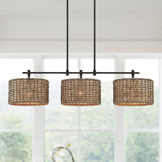 Sedgy 3-Light Black Farmhouse Kitchen Island Light Linear Chandelier - 41W