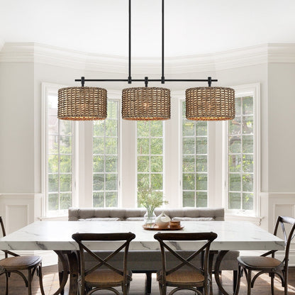 Sedgy 3-Light Black Farmhouse Kitchen Island Light Linear Chandelier - 41W