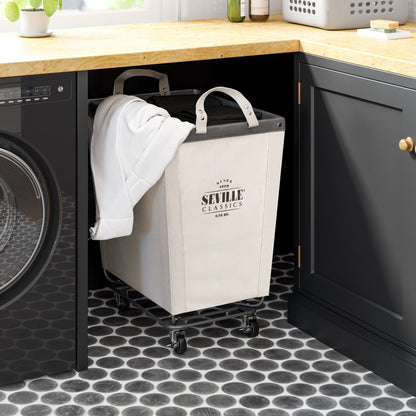 Seville Classics Commercial Grade Heavy-Duty Extra Large Canvas Laundry Basket Hamper with Wheels, 22 D x 16 W x 27 H