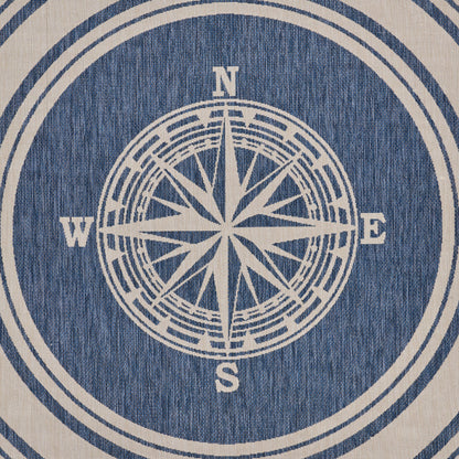 Sevita Navy Blue/White Nautical Navigation Indoor Outdoor Rug
