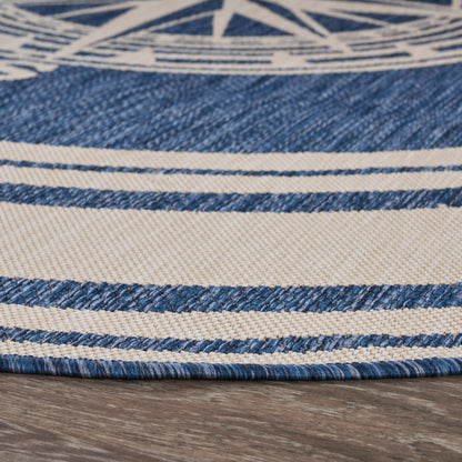 Sevita Navy Blue/White Nautical Navigation Indoor Outdoor Rug
