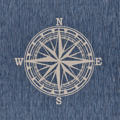 Sevita Navy Blue/White Nautical Navigation Indoor Outdoor Rug