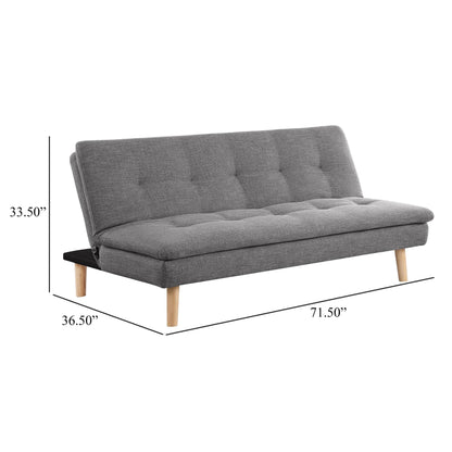 Canapé-lit convertible Siana, tissu gris capitonné, bois brun, 183 cm