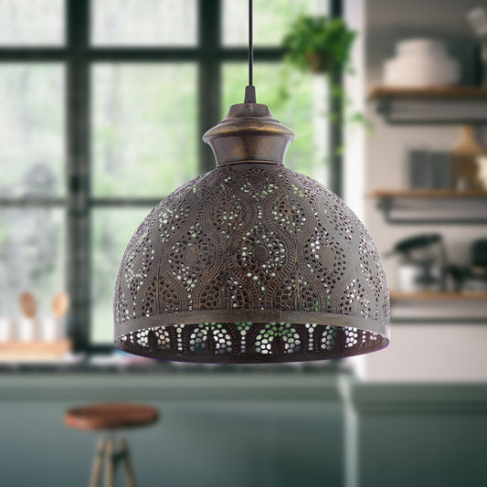 Sigrid River of Goods Antique Bronze Metal Bowl-Shade Pendant Lamp - 11 x 11 x 11.25/70.25