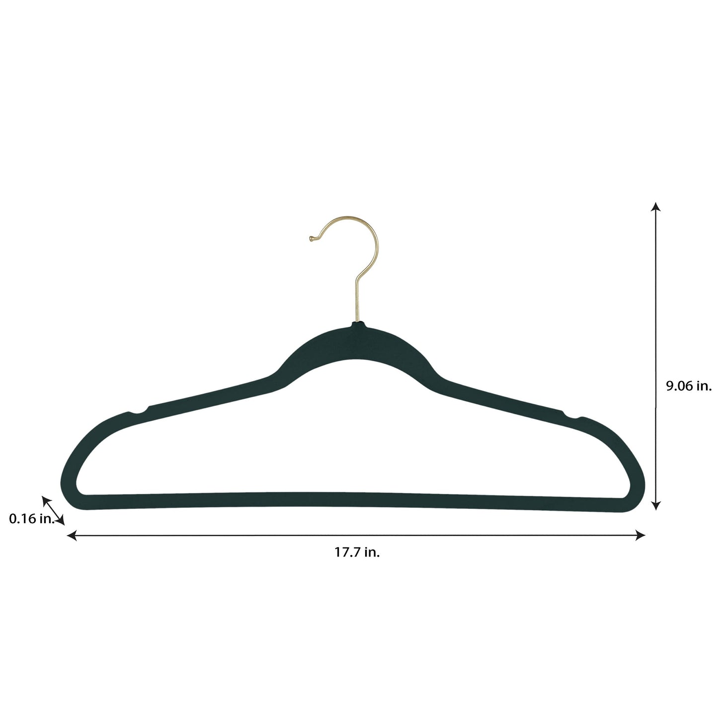 Simplify 25 Pack Slim Velvet Gold Hook Hangers - 17.7 x 9