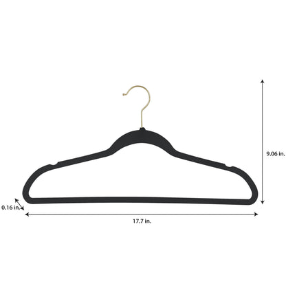 Simplify 25 Pack Slim Velvet Gold Hook Hangers - 17.7 x 9