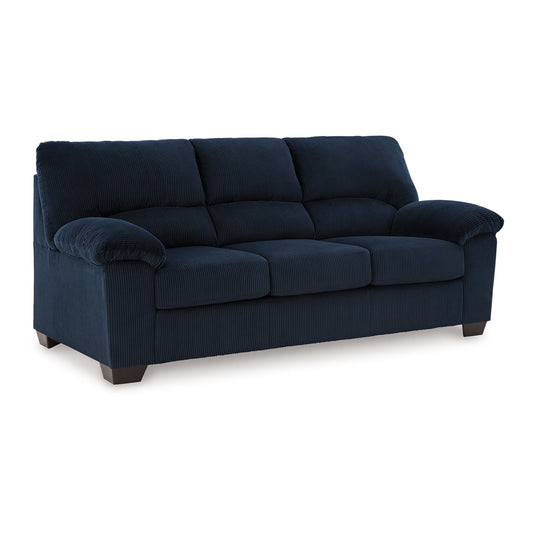 Canapé Simy, accoudoirs coussinés, velours côtelé polyester bleu marine foncé 83 pouces