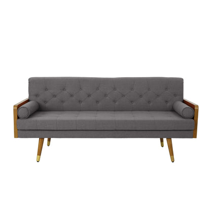 Canapé 72 pouces, design contemporain capitonné, gris foncé, marron