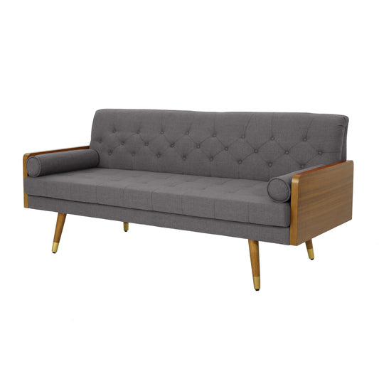 Canapé 72 pouces, design contemporain capitonné, gris foncé, marron