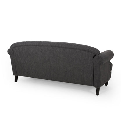 Canapé 3 places 74 pouces, détails rivetés, tissu gris anthracite capitonné