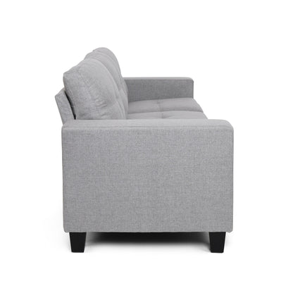 Canapé 76 pouces, confortable, moderne, avec coussins en tissu gris capitonné lisse